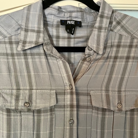 Paige Plaid Flannel Shirt DUSKY BLUE/WHITE/GRAY/BLACK size S - Picture 5 of 7